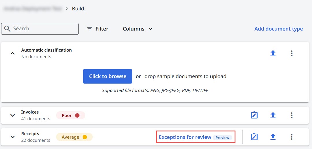 Bouton Exceptions pour la révision