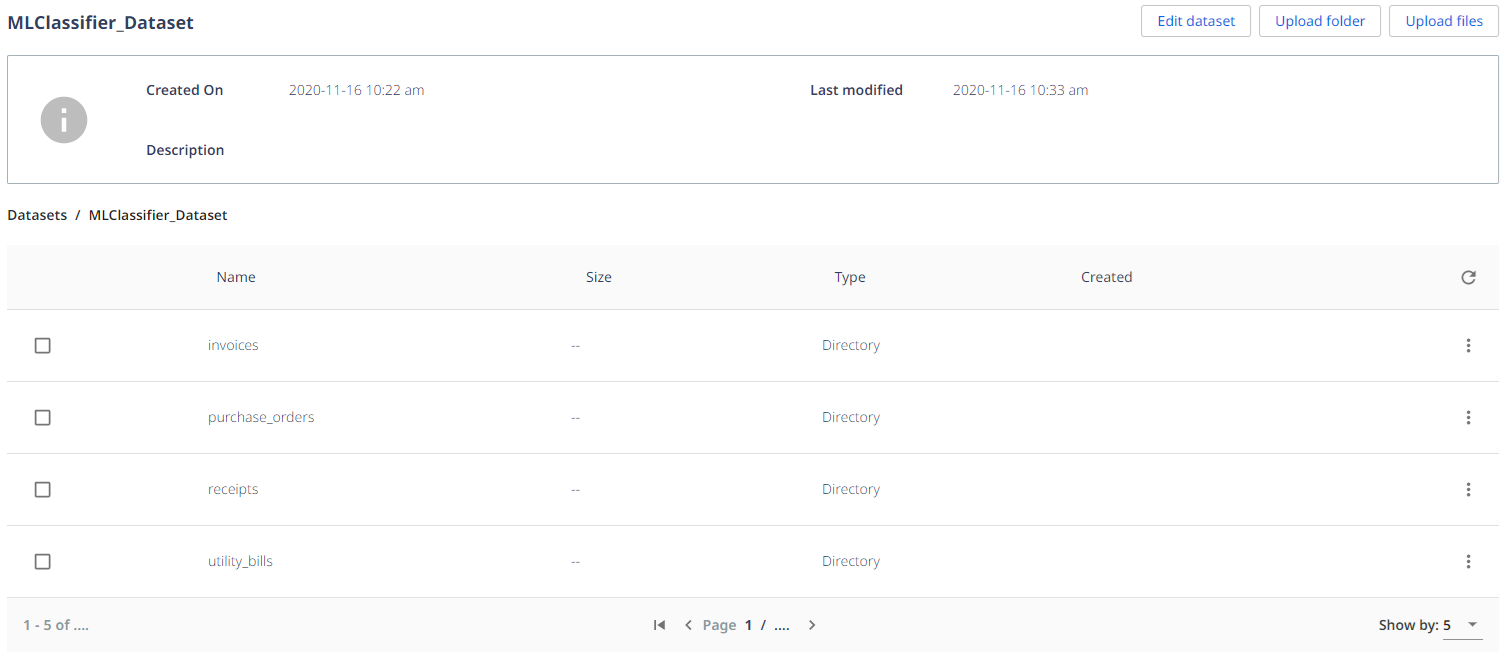 Screenshot describing the the Datasets page.