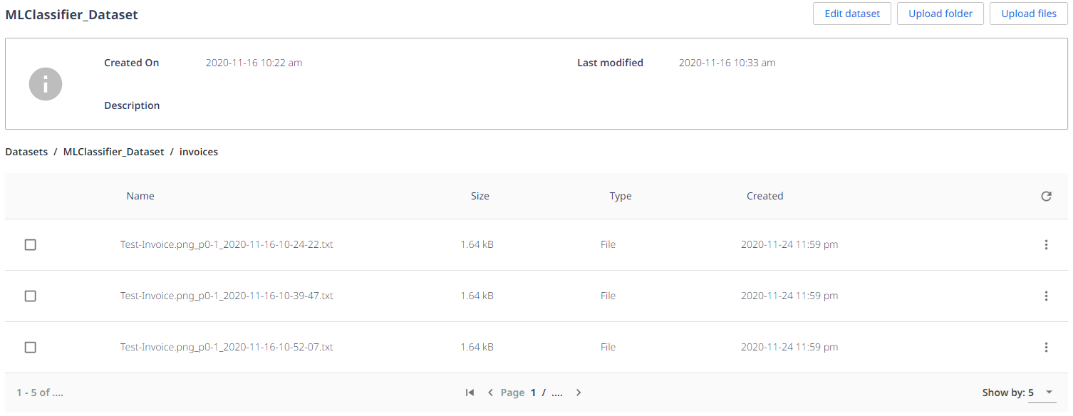 Screenshot describing the the Datasets page.