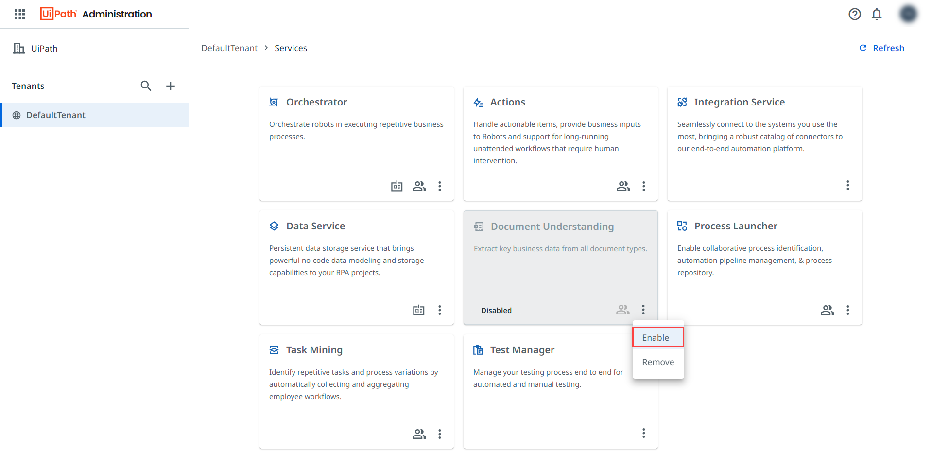 Screenshot of the Automation Cloud Admin interface.