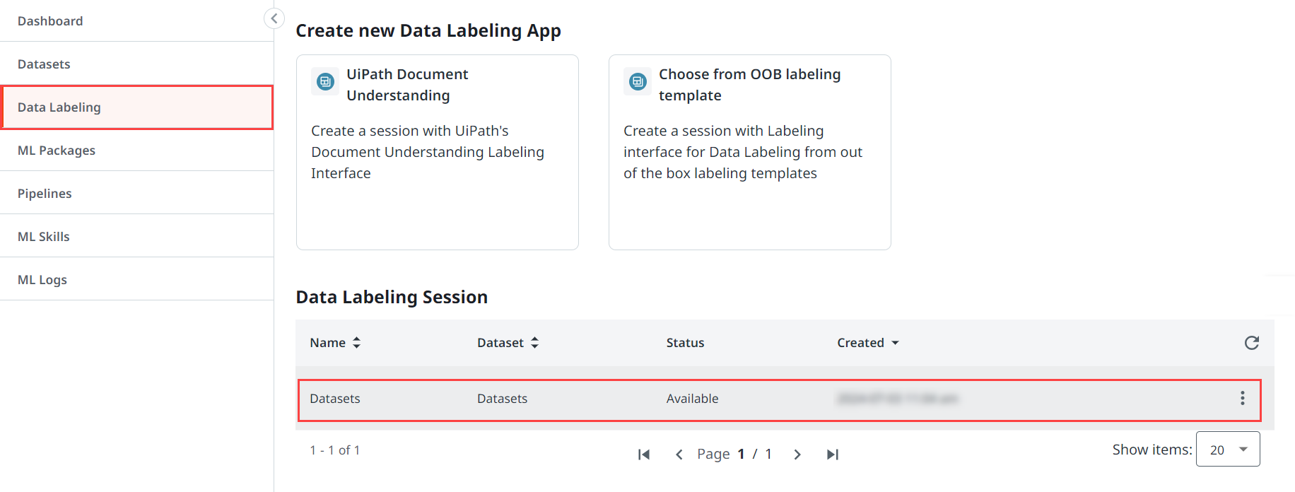 Captura de pantalla de la interfaz Crear nueva aplicación de etiquetado de datos.