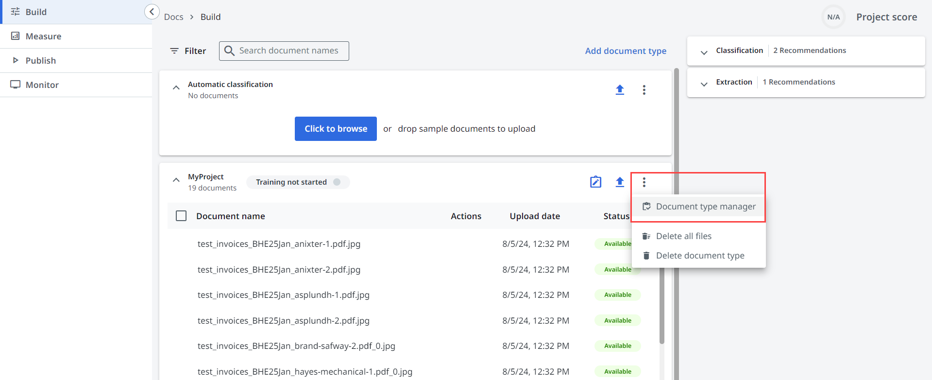 Captura de pantalla del botón del gestor de tipos de documento.