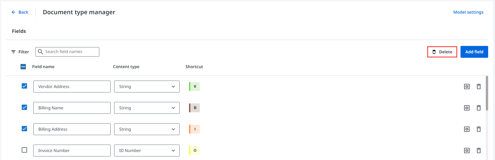 Capture d'écran de l'interface Gestionnaire de types de documents.