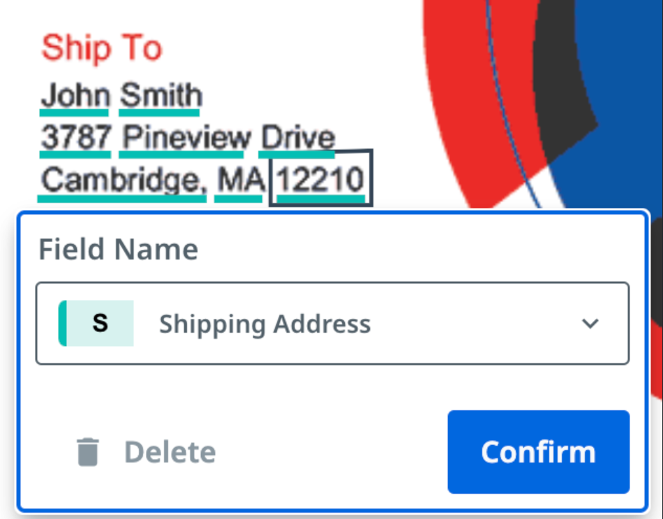 Screenshot of the Field Name menu.
