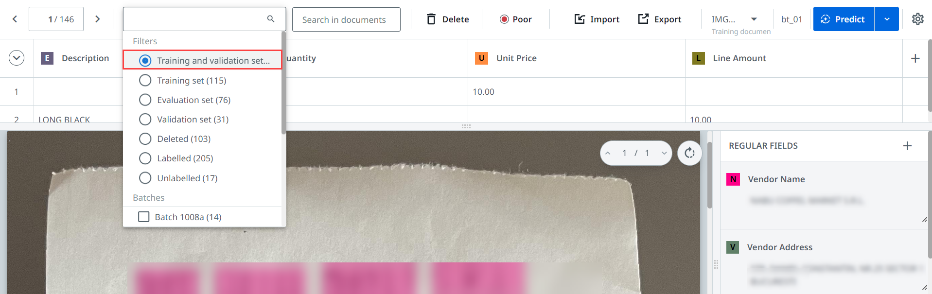 Captura de pantalla del campo Filtros.