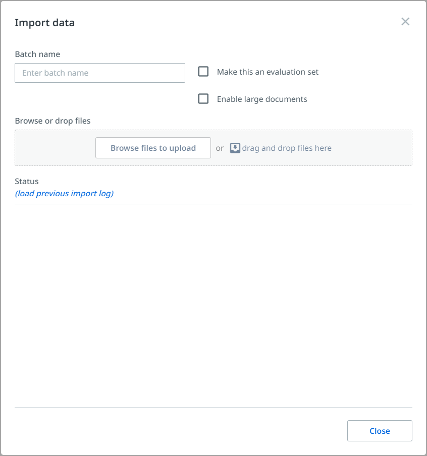 Screenshot of the Import data interface.