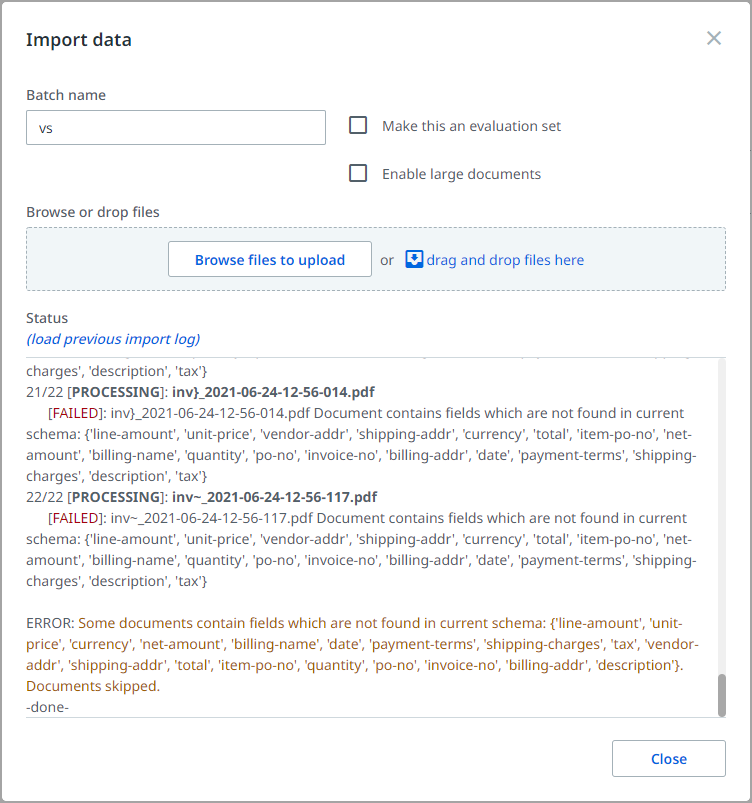 Screenshot of the Import data interface.