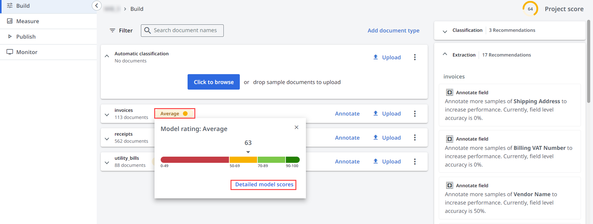 Captura de pantalla de la interfaz de clasificación del modelo.