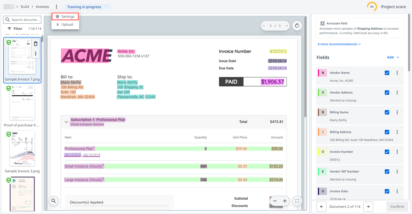 Screenshot of the Settings button.