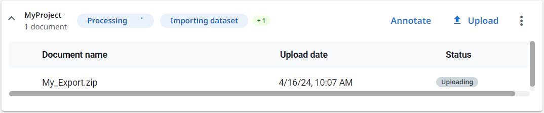 アップロード処理の読み込みインターフェイスのスクリーンショット