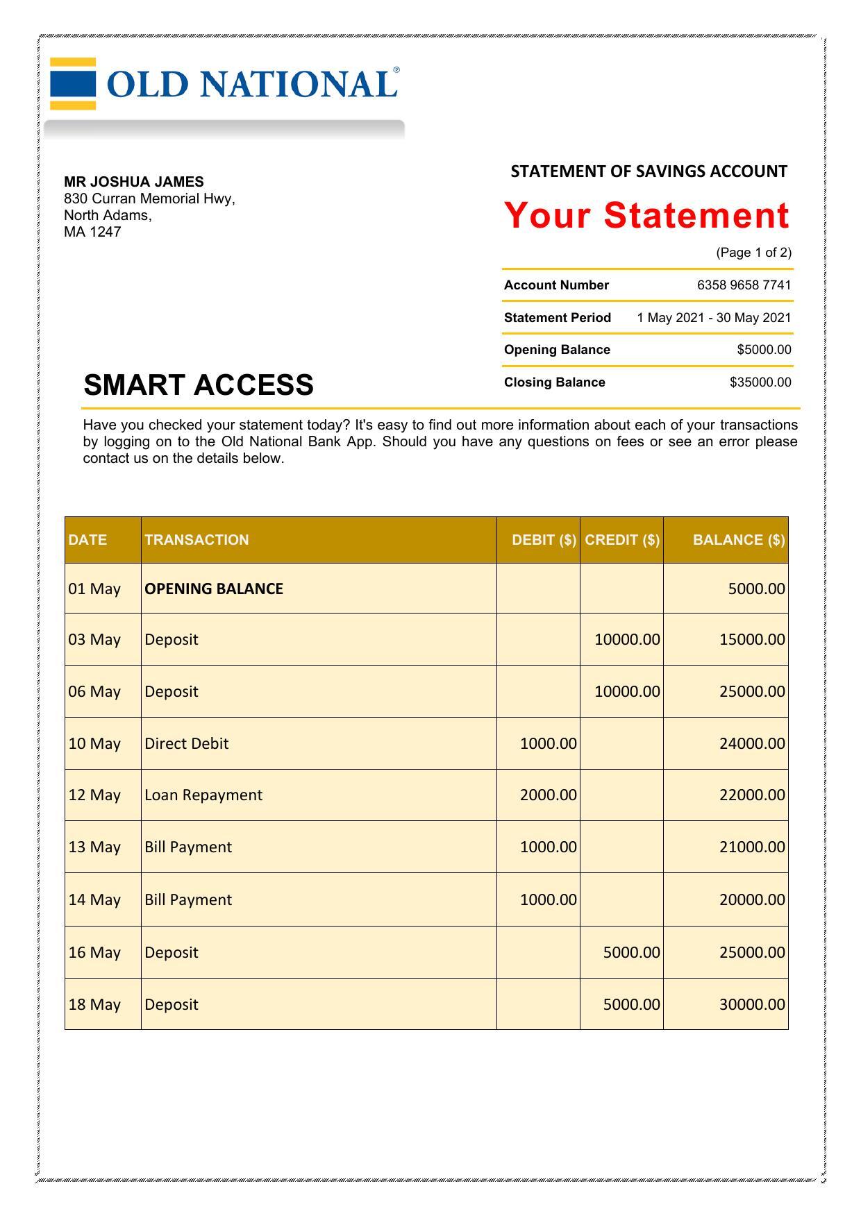 Bank Statement sample file