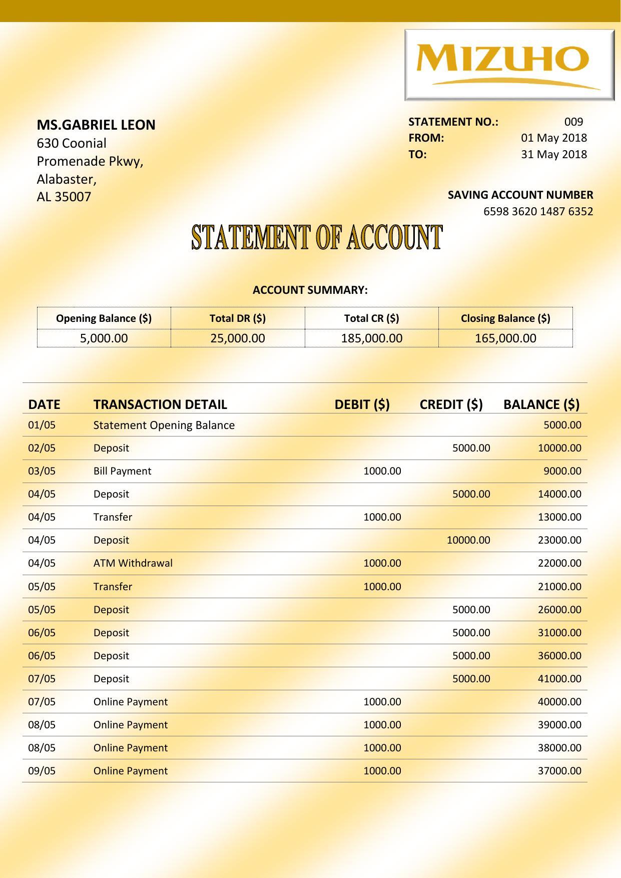 Bank Statement sample file