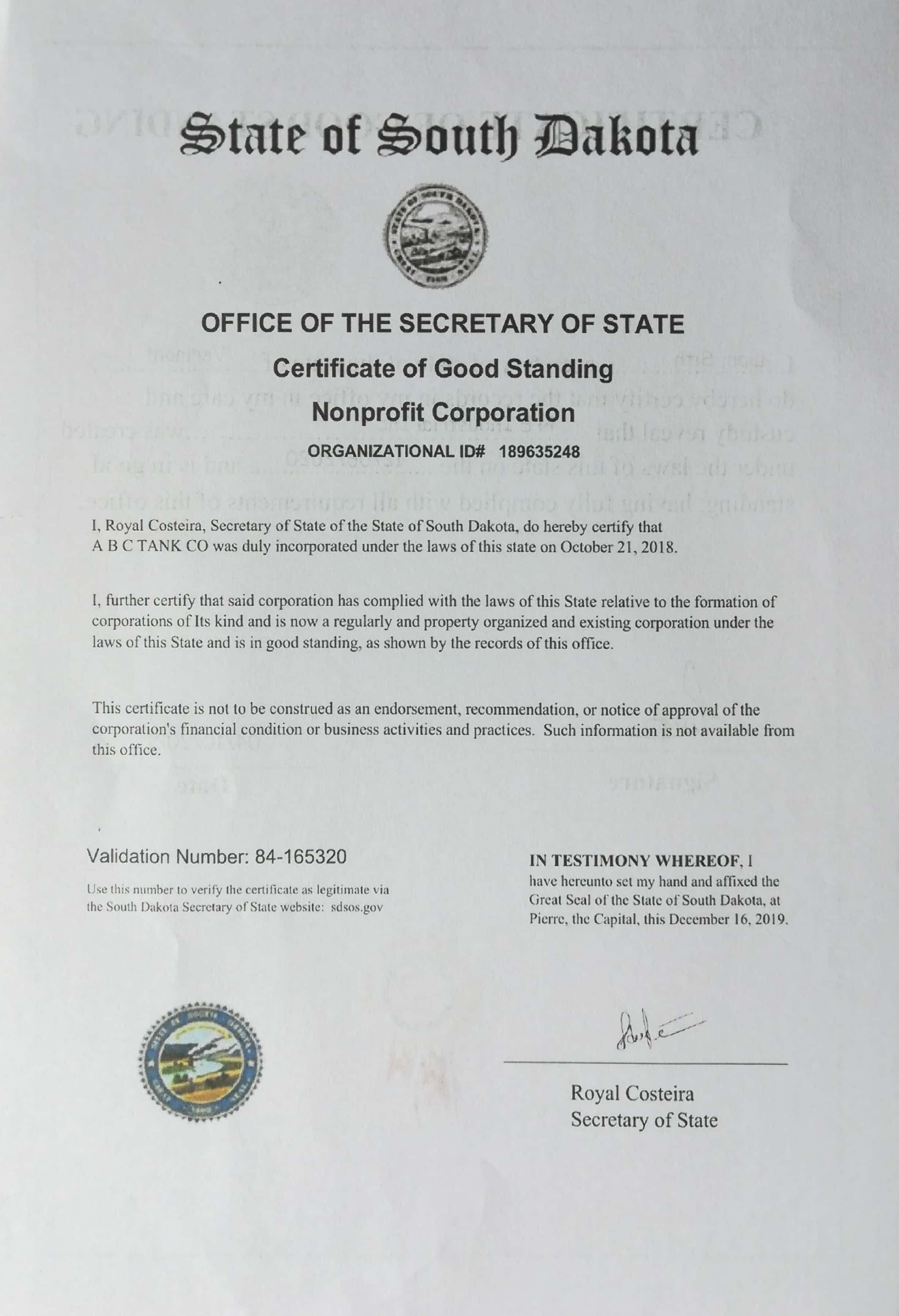 Certificate of Incorporation sample file