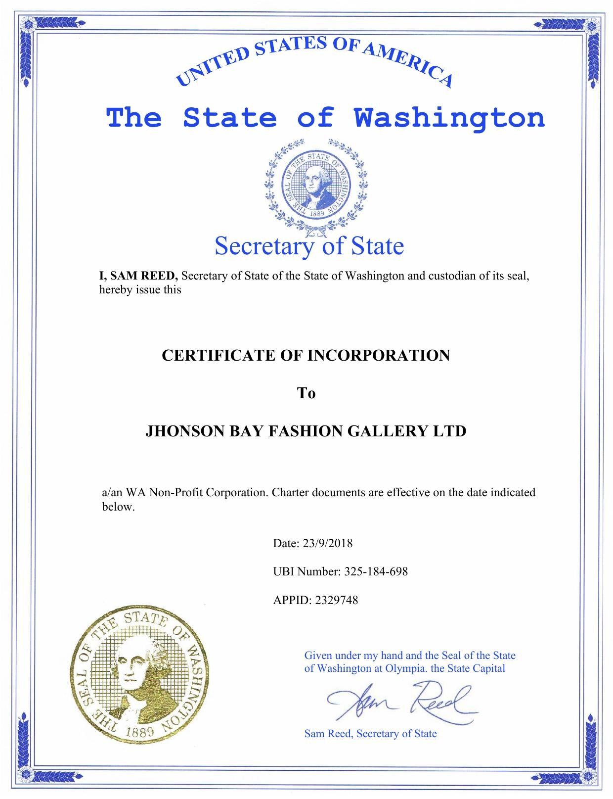 Certificate of Incorporation sample file