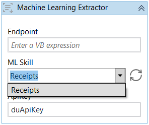 [マシン ラーニング抽出器] ダイアログの [ML スキル] ドロップダウンを示すスクリーンショット