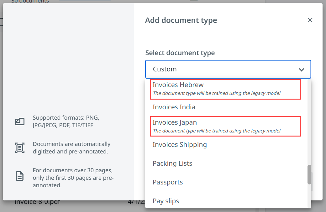 Captura de tela da interface de Adicionar tipo de documento.