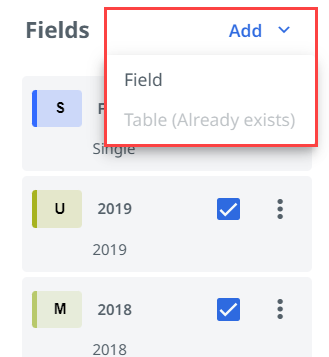 Captura de tela do botão Adicionar campo.