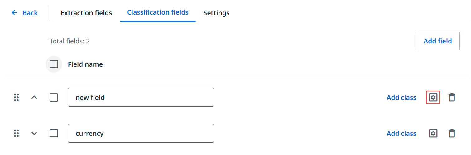 “分类字段”界面的屏幕截图。