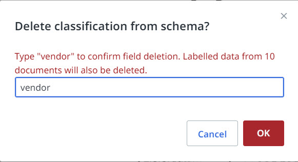 Captura de pantalla del cuadro de diálogo Eliminar un campo de clasificación.