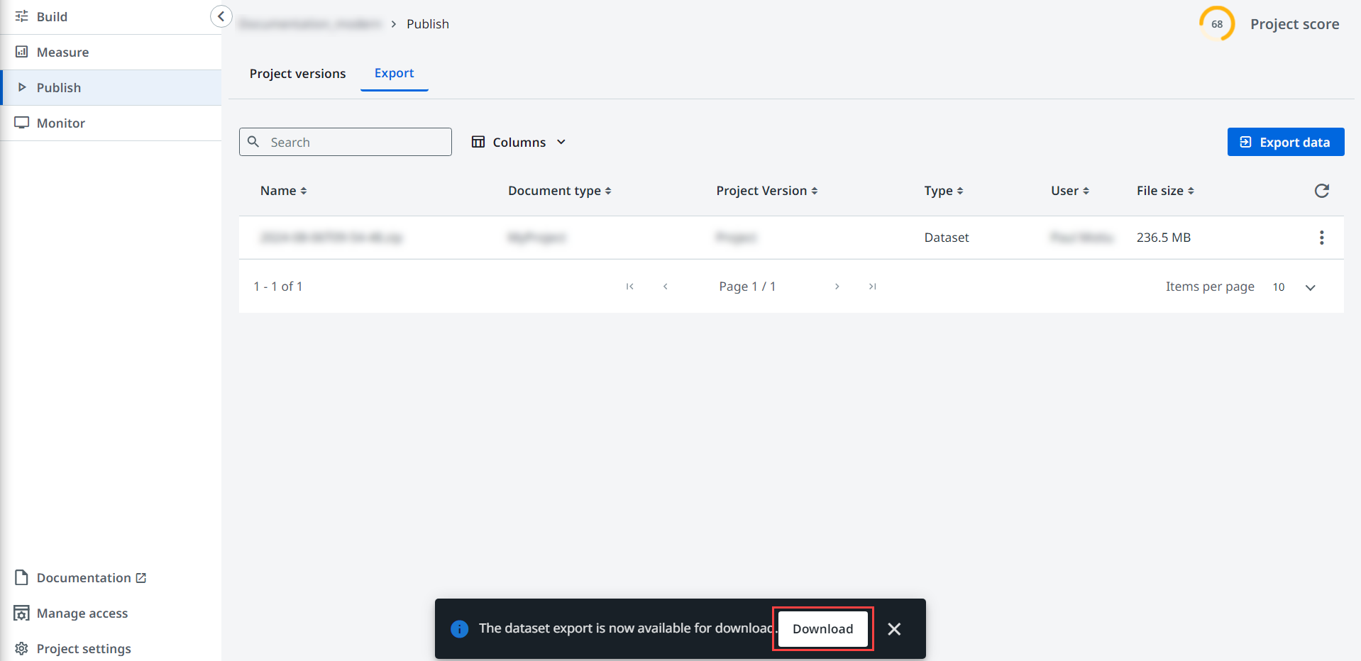 Captura de tela do botão Baixar versão do projeto.