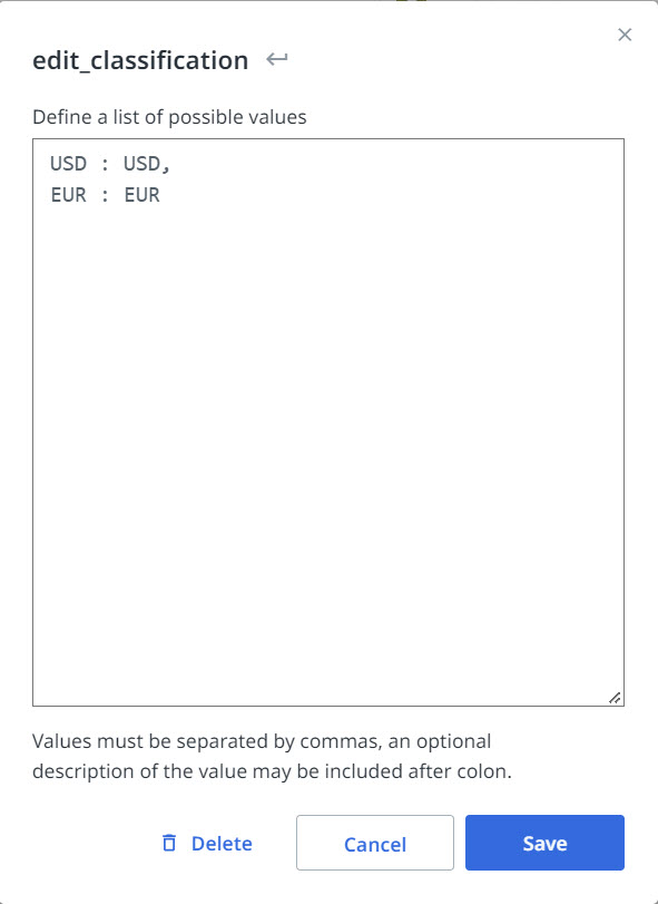 Captura de pantalla de la interfaz de Editar campo de clasificación