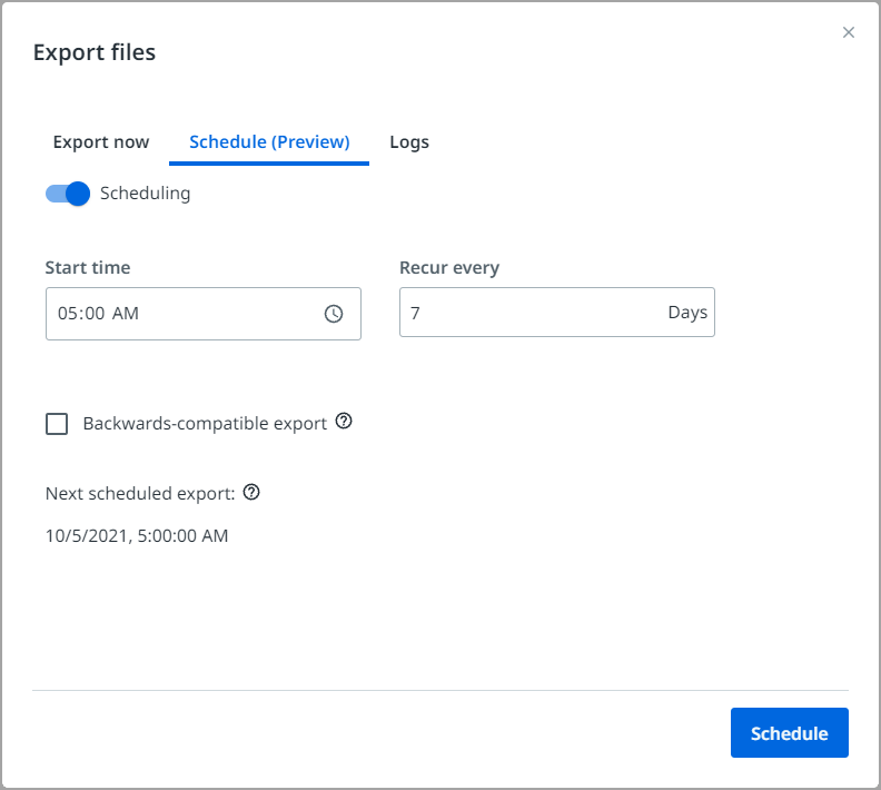 [ファイルをエクスポート] インターフェイスのスクリーンショット