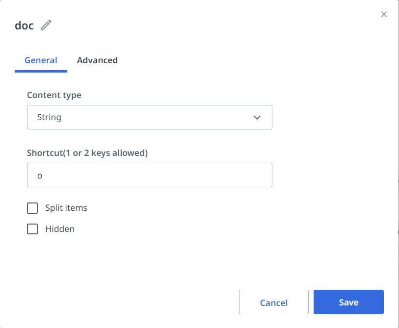 Captura de pantalla de la pestaña General en el asistente Crear un nuevo campo de columna.
