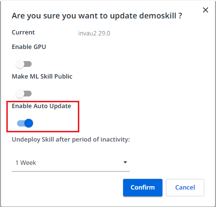 [ML スキルを更新] インターフェイスのスクリーンショット