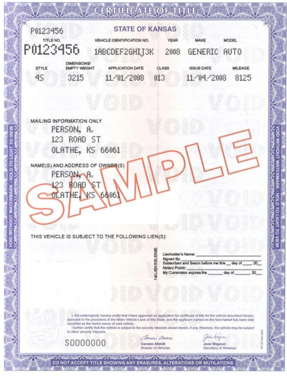 Vehicle Titles sample file