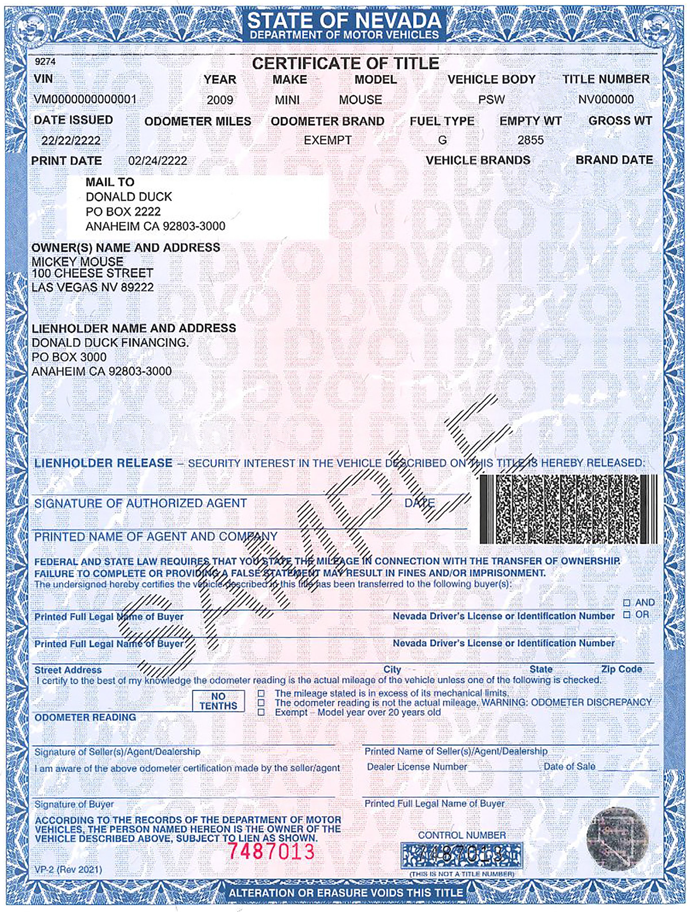 Vehicle Titles sample file