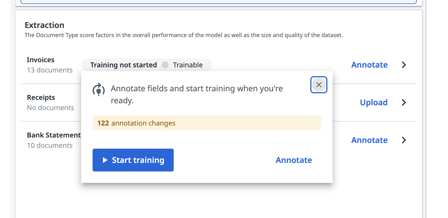 Model Training status pill on the Measure page