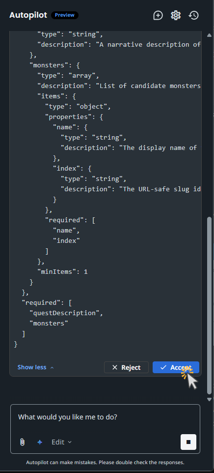 Autopilot dialog window
