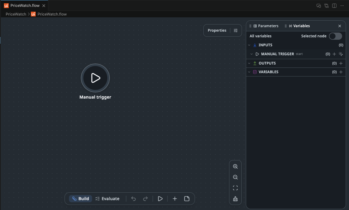 New Maestro Flow canvas showing a single "Manual trigger" node