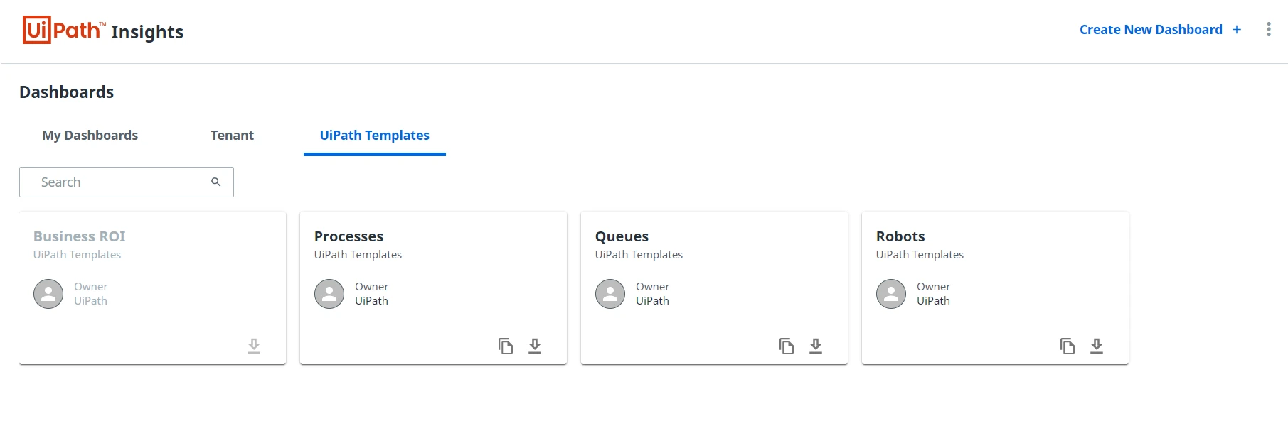 Screenshot of the UiPath Templates page.