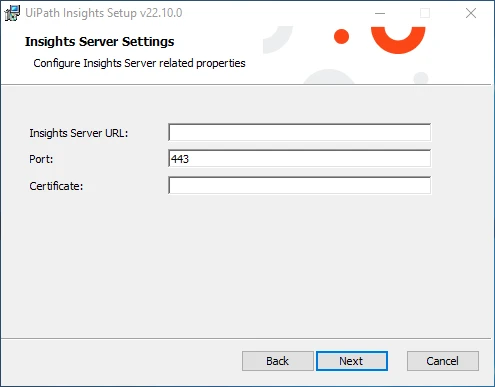 Screenshot of the UiPath Insights Setup interface.