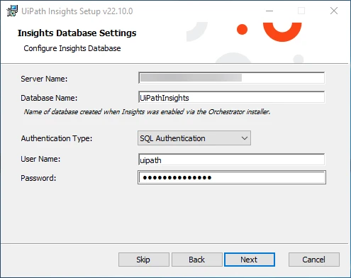 Capture d'écran de l'interface de Configuration d'UiPath Insights.