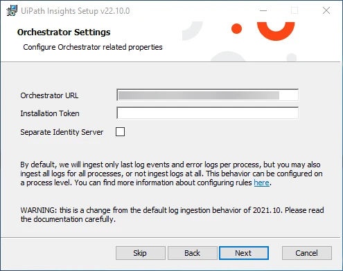 Capture d'écran de l'interface de Configuration d'UiPath Insights.