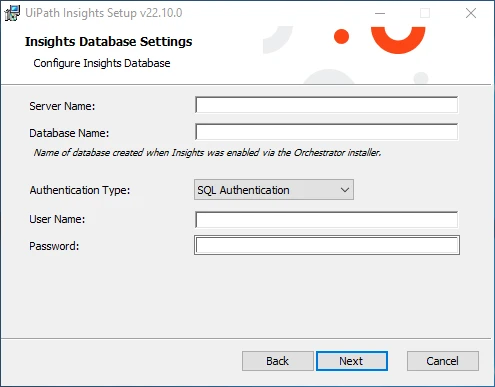 Screenshot of the UiPath Insights Setup interface.