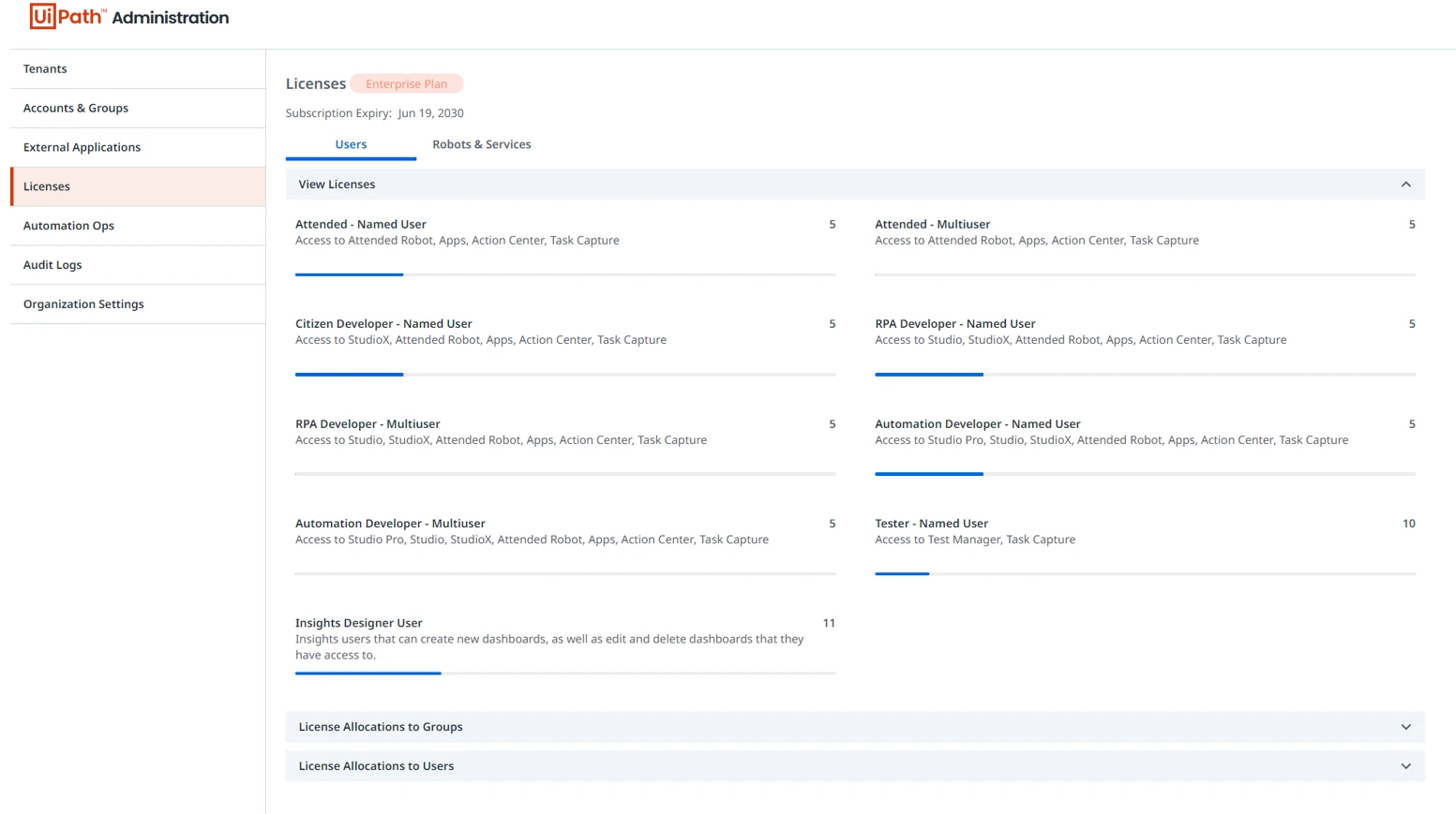 Screenshot der Seite Lizenzen.