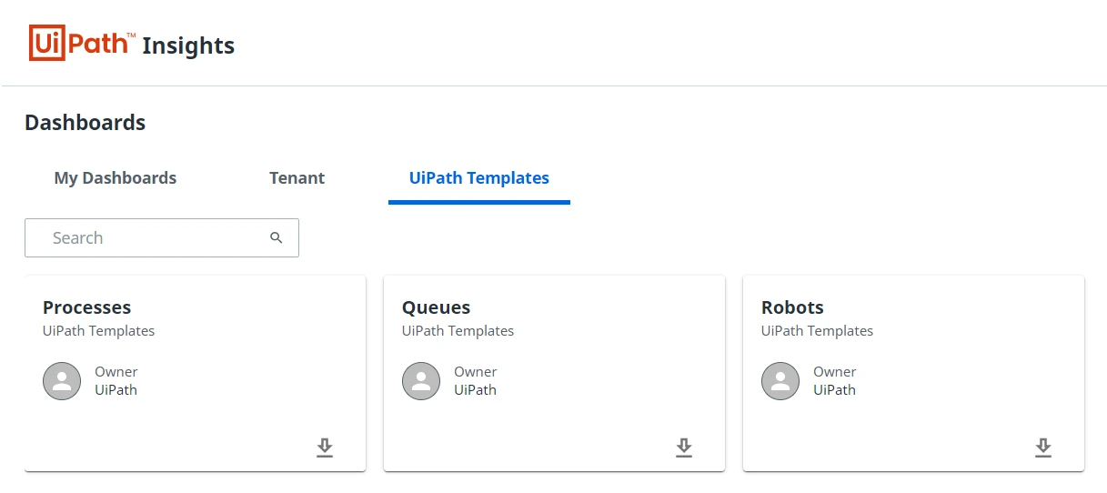 Capture d'écran de la page Modèles UiPath.