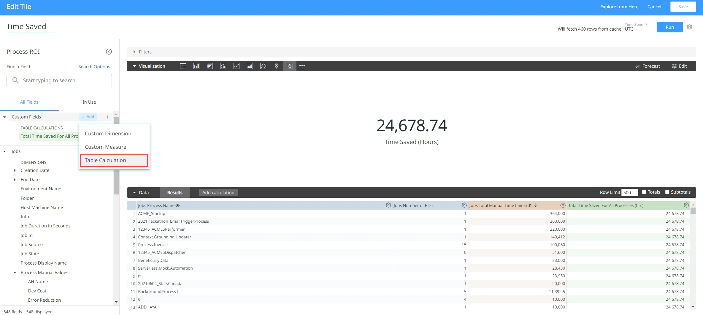 Screenshot of the Table Calculation button.