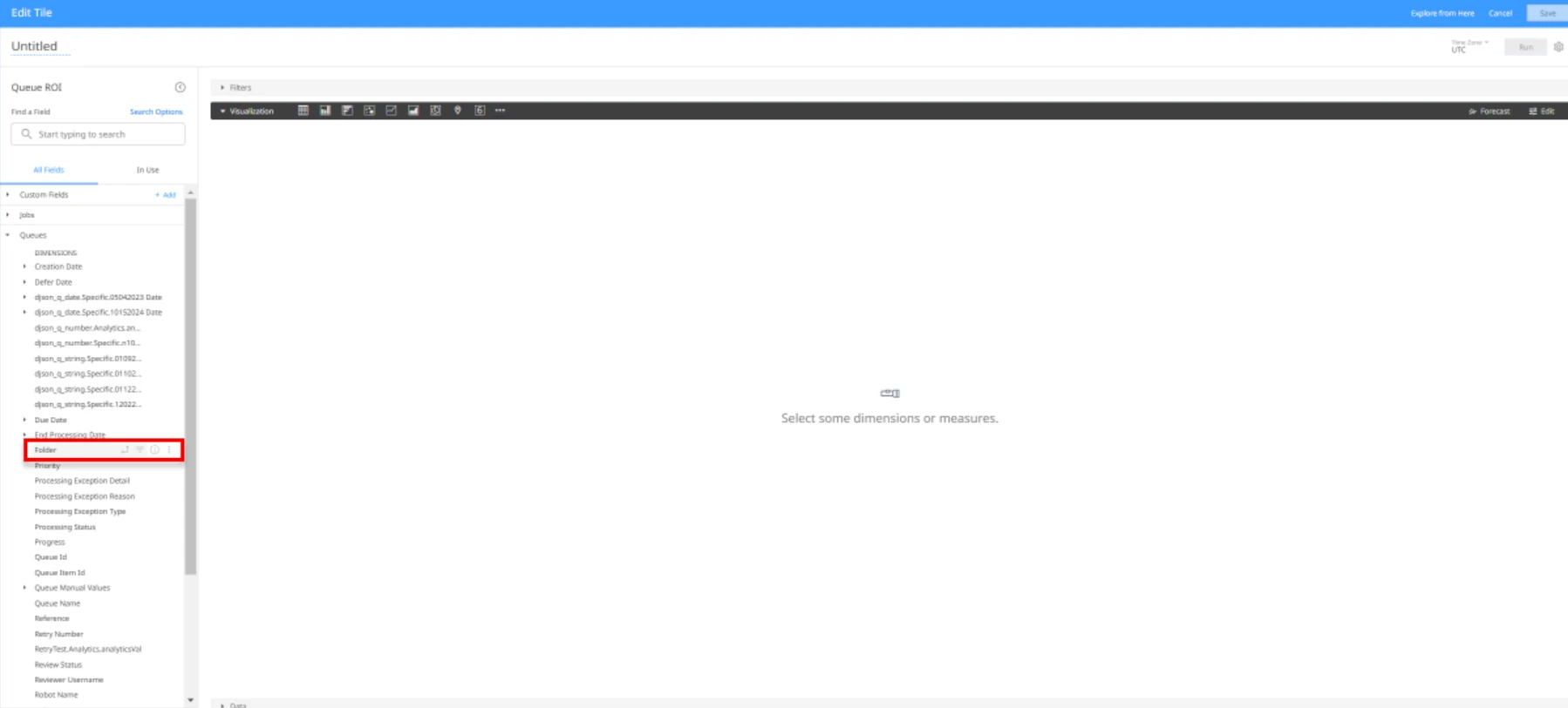 Screesnhot of the Folder field in the Queues view.