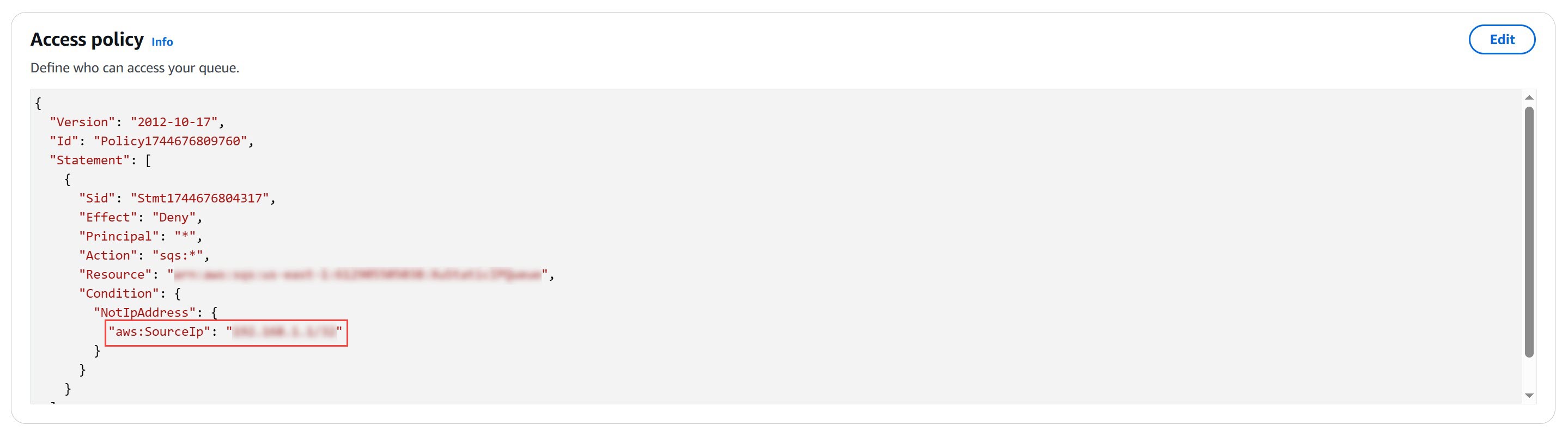Capture d'écran de la page Politique d'accès.