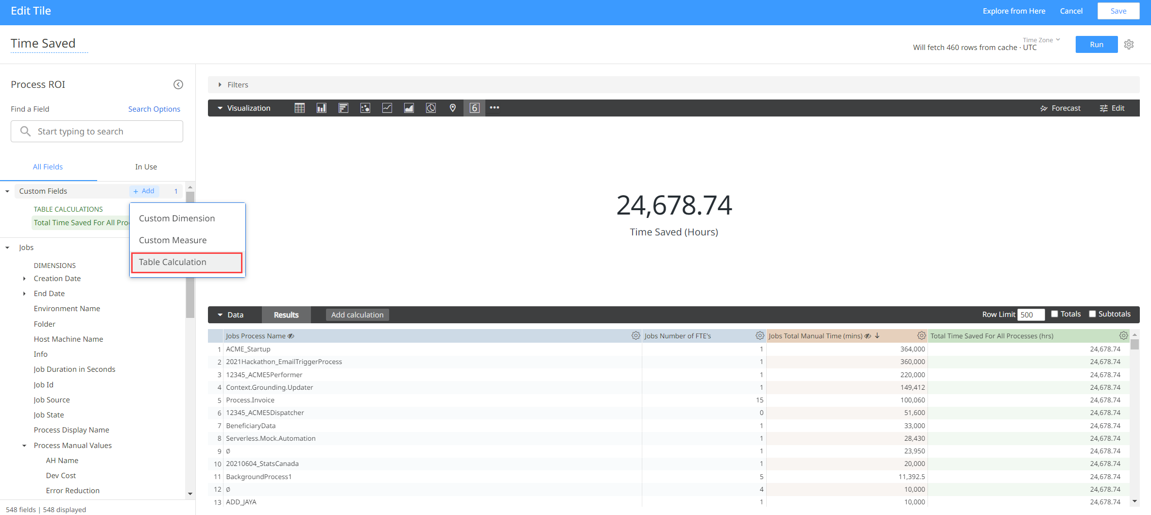 Screenshot of the Table Calculation button.