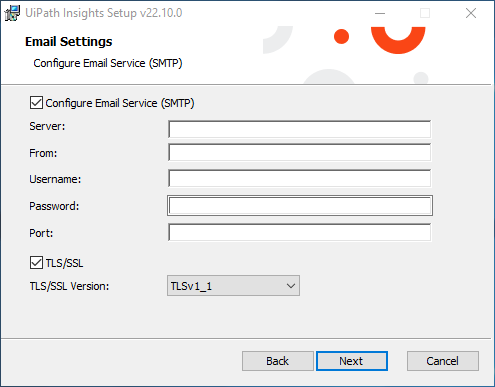 Screenshot of the UiPath Insights Setup interface.