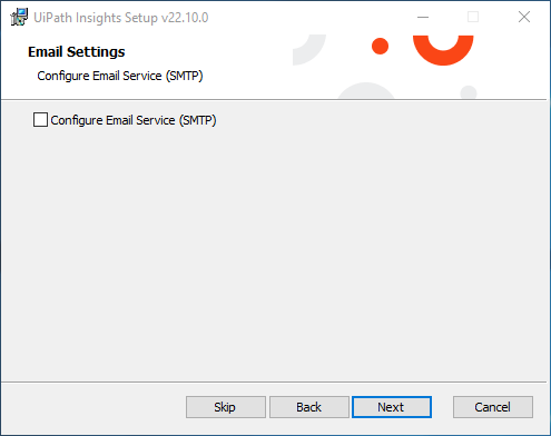 UiPath Insights のセットアップ インターフェイスのスクリーンショット