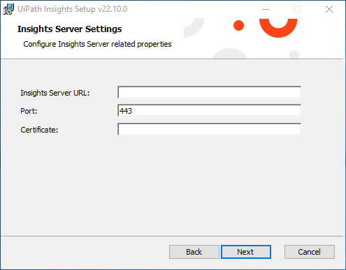Screenshot of the UiPath Insights Setup interface.