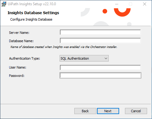 Screenshot of the UiPath Insights Setup interface.