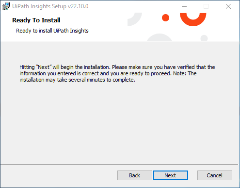 Screenshot of the UiPath Insights Setup interface.