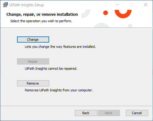 UiPath Insights のセットアップ インターフェイスのスクリーンショット